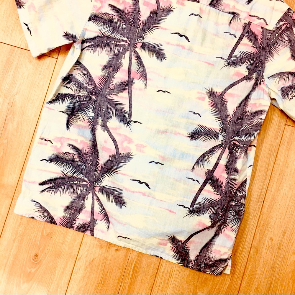 Men's Pink Palm-Print Short Sleeve Shirt button up beach coastal large - Picture 6 of 9